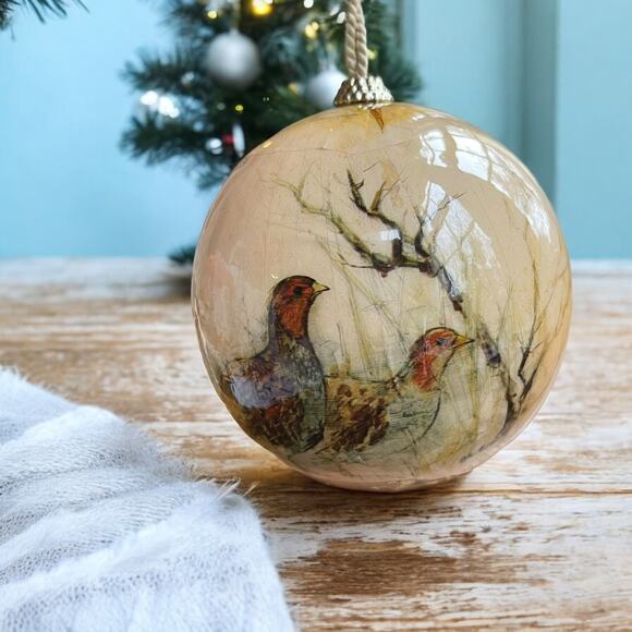 Vtg Decoupage Barry Patch Round Christmas Ornament Quails Nature Bird Watching - Picture 8 of 8